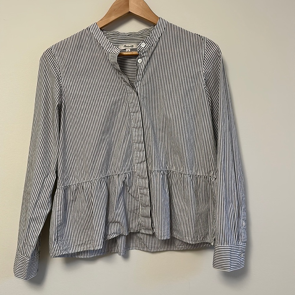 Madewell striped ruffle hem shirt size M